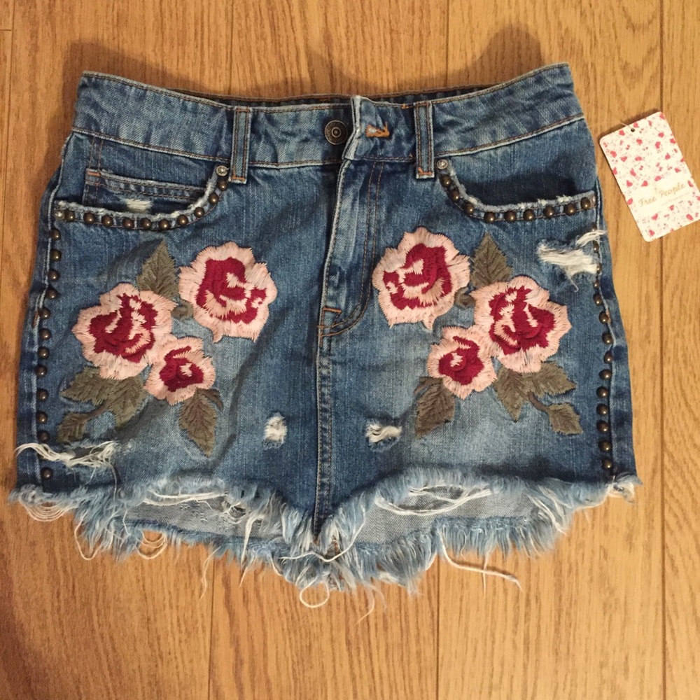 Free People Denim Floral Skirt